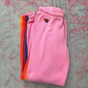 COPY - Aviator Nation Pink Neon Rainbow Striped Sweatpants